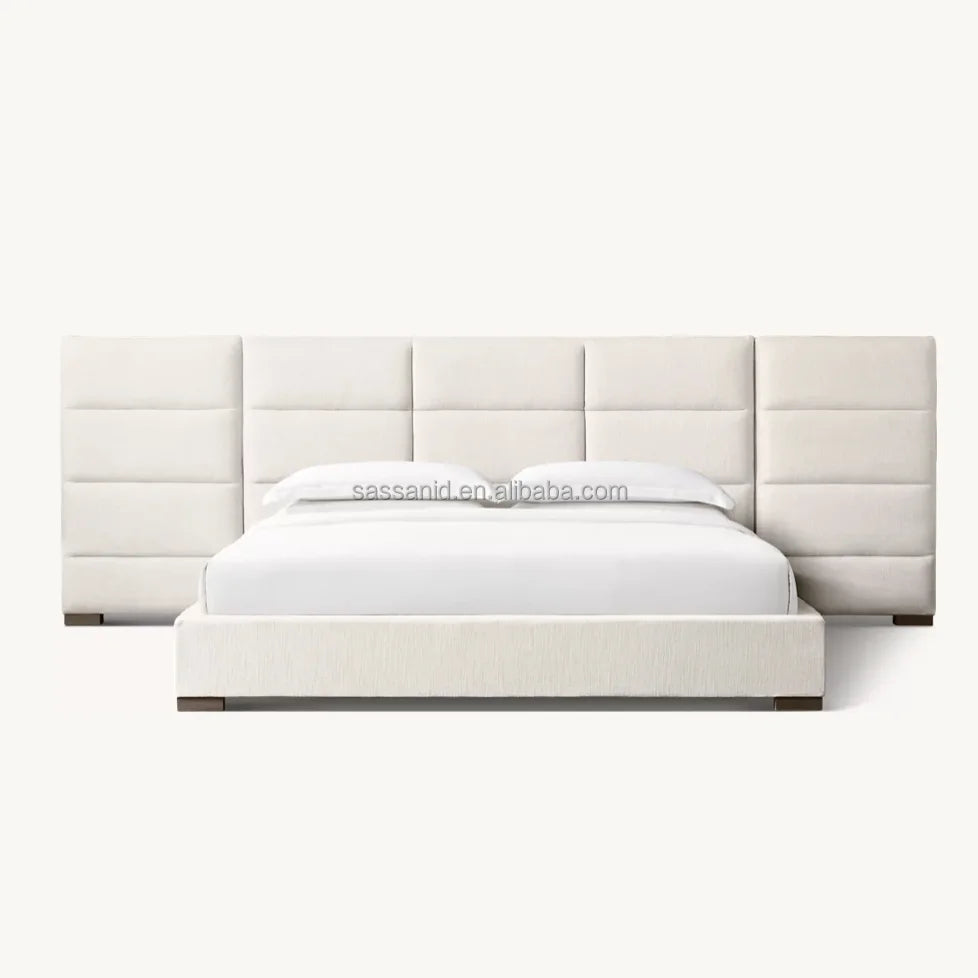 Modena Fabric Extended Panel Bed – European Design Upholstered Sculptural Statement Piece