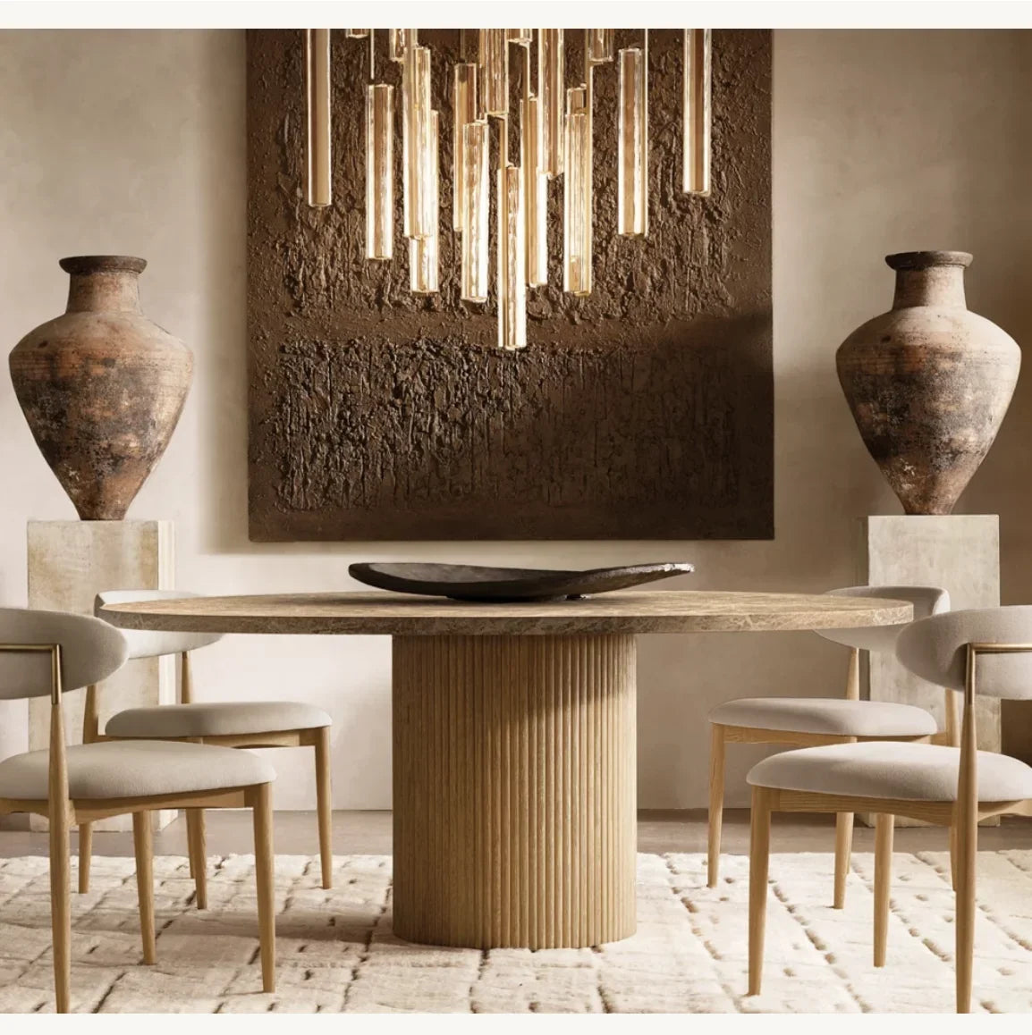 Round Dining Table – Sculptural Spanish Emperador Marble & Oak Statement Piece