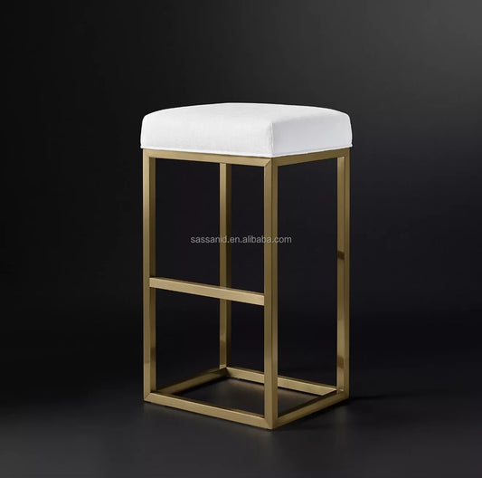 Bar and Counter Stool – Sculptural Metal Frame Fabric Modernist Seating | 1600687737491