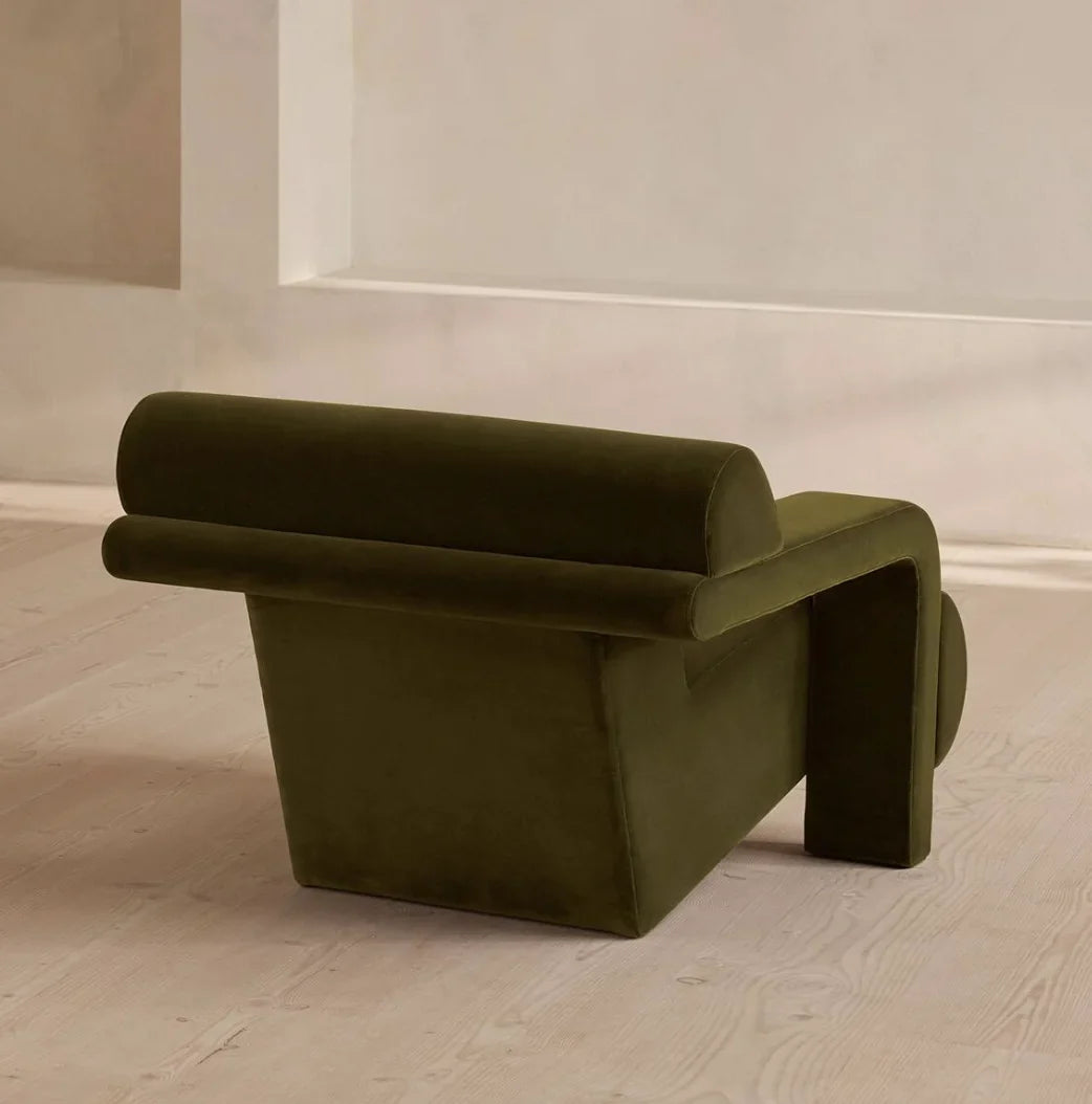 Humphrey Armchair 1960s-Style – Olive Cotton Velvet Mid-Century | 1601078012803