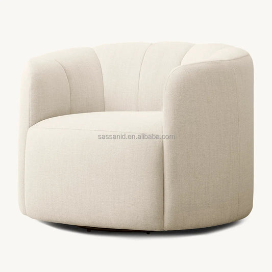Club Chair Sculptural Swivel 37.5"W – Natural Linen Adriana Midcentury | C626