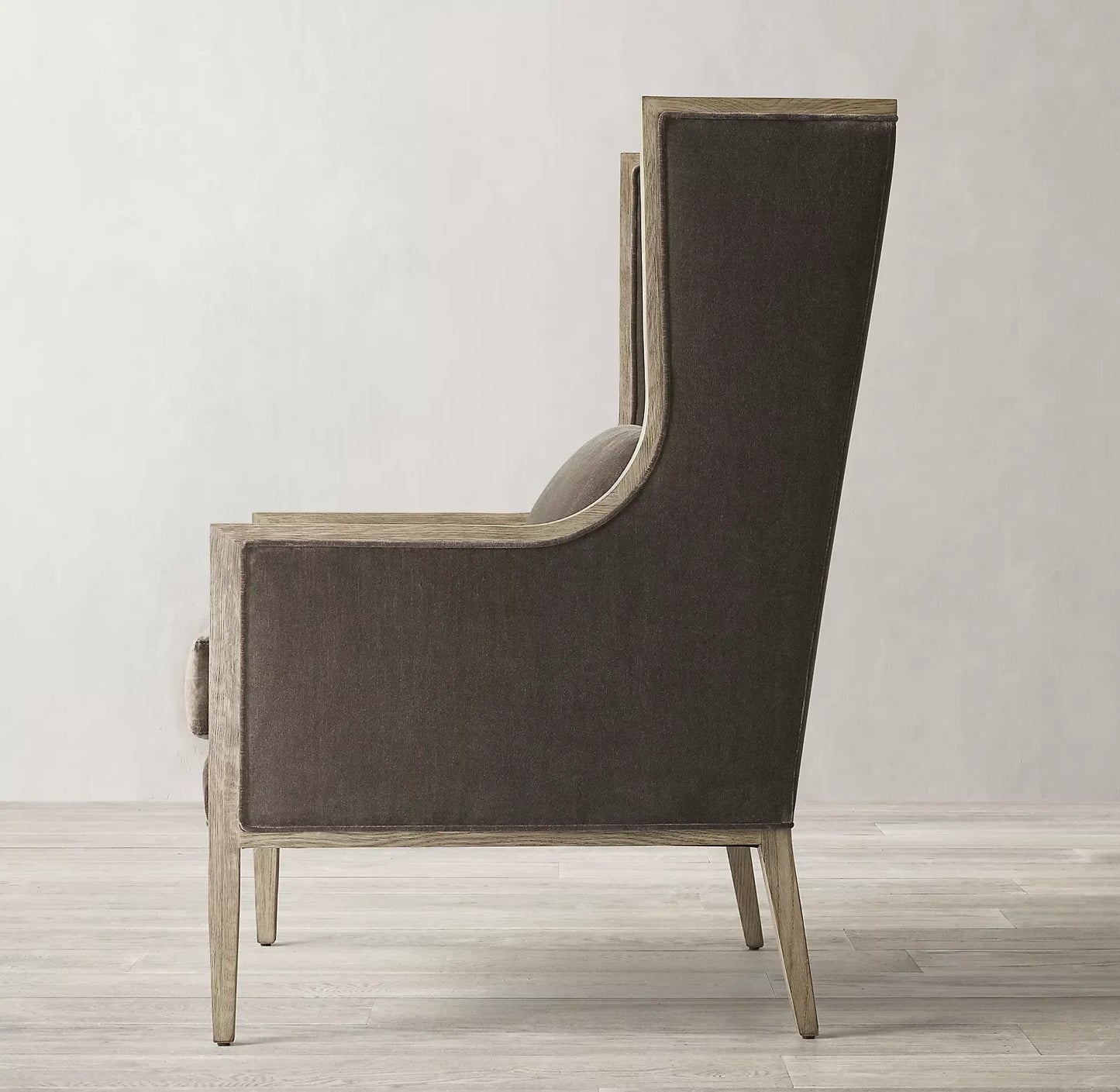 French Contemporary Wingback Chair – Slope Arm Linen or Velvet Statement Piece | 1600407842832