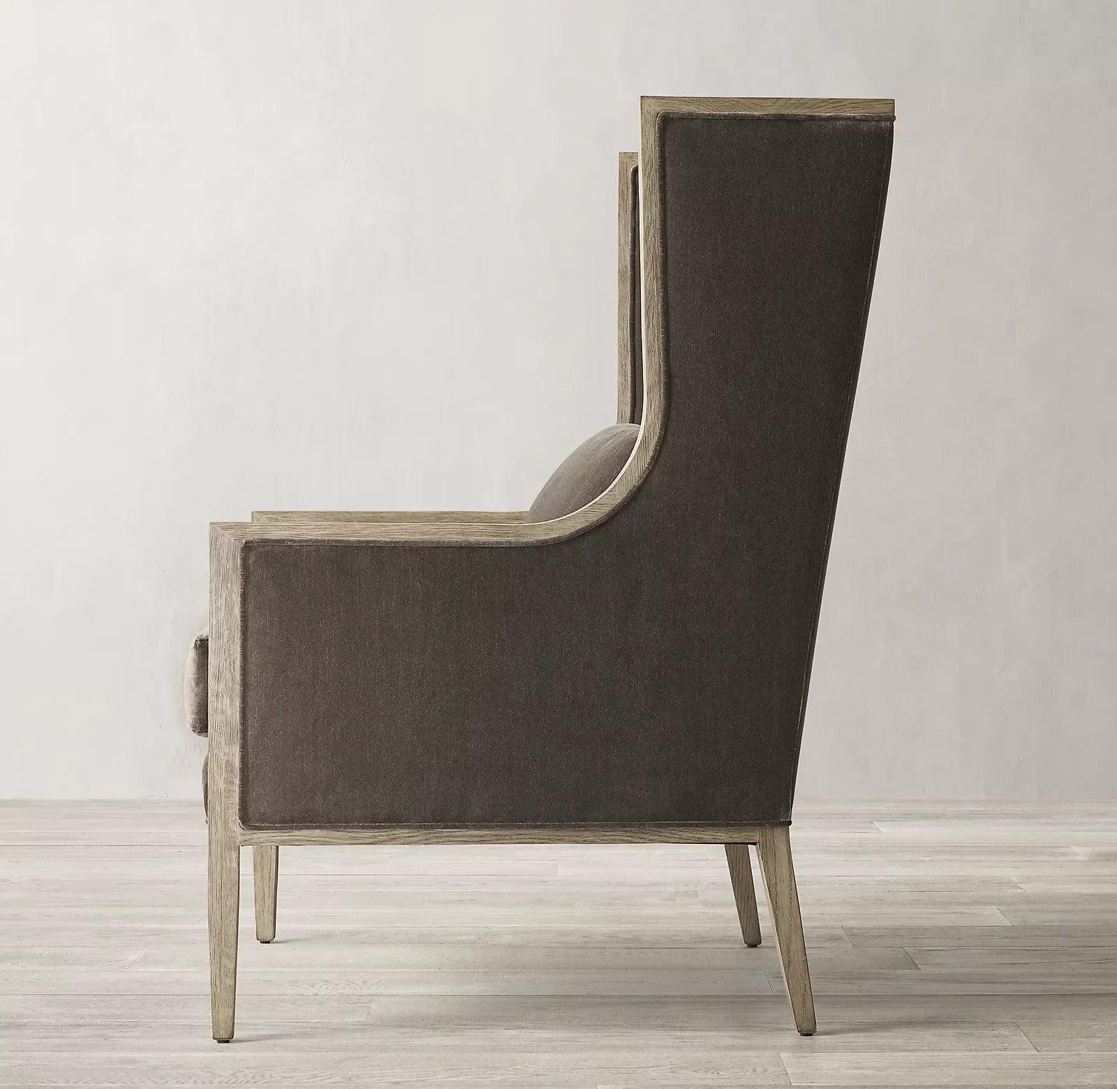 French Contemporary Wingback Chair – Slope Arm Linen or Velvet Statement Piece | 1600407842832