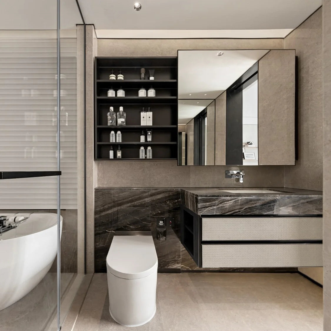 Modern Wall Mount Bathroom Vanity Cabinet with LED Mirror 80cm