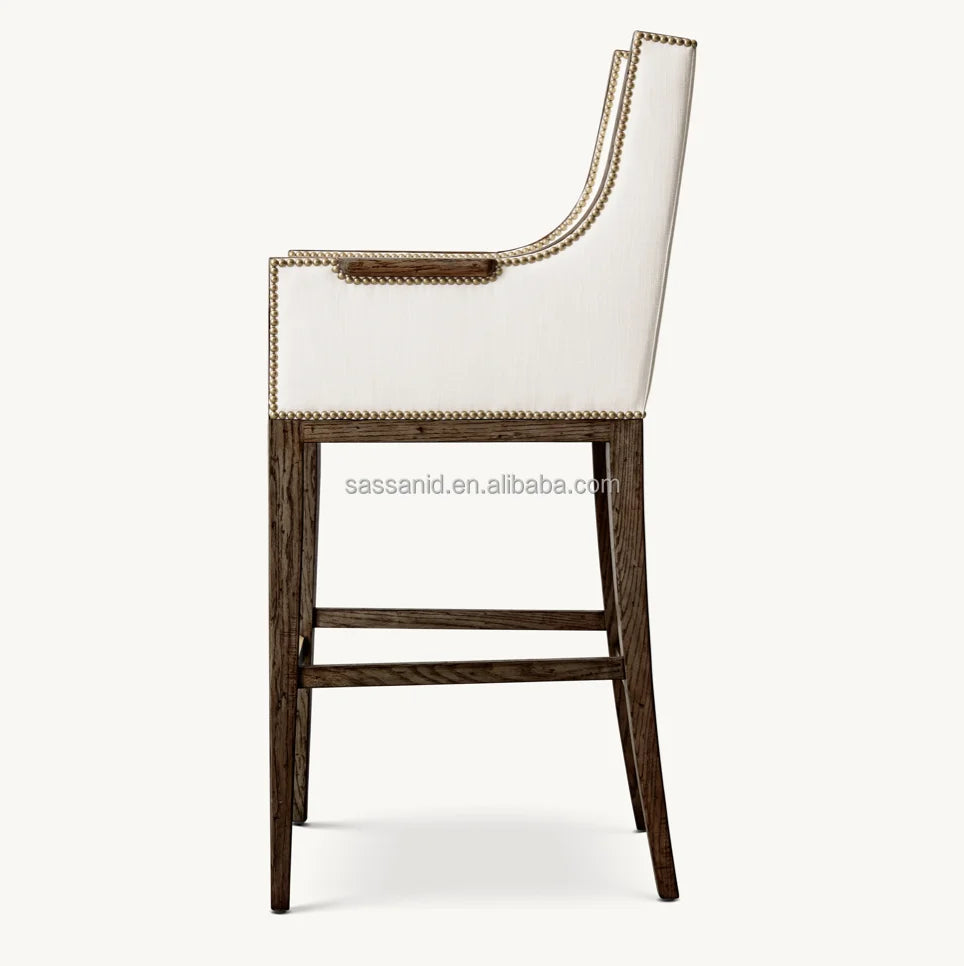 Mid-Century Modernist Bar & Counter Stool – Solid Oak & Upholstered Piece