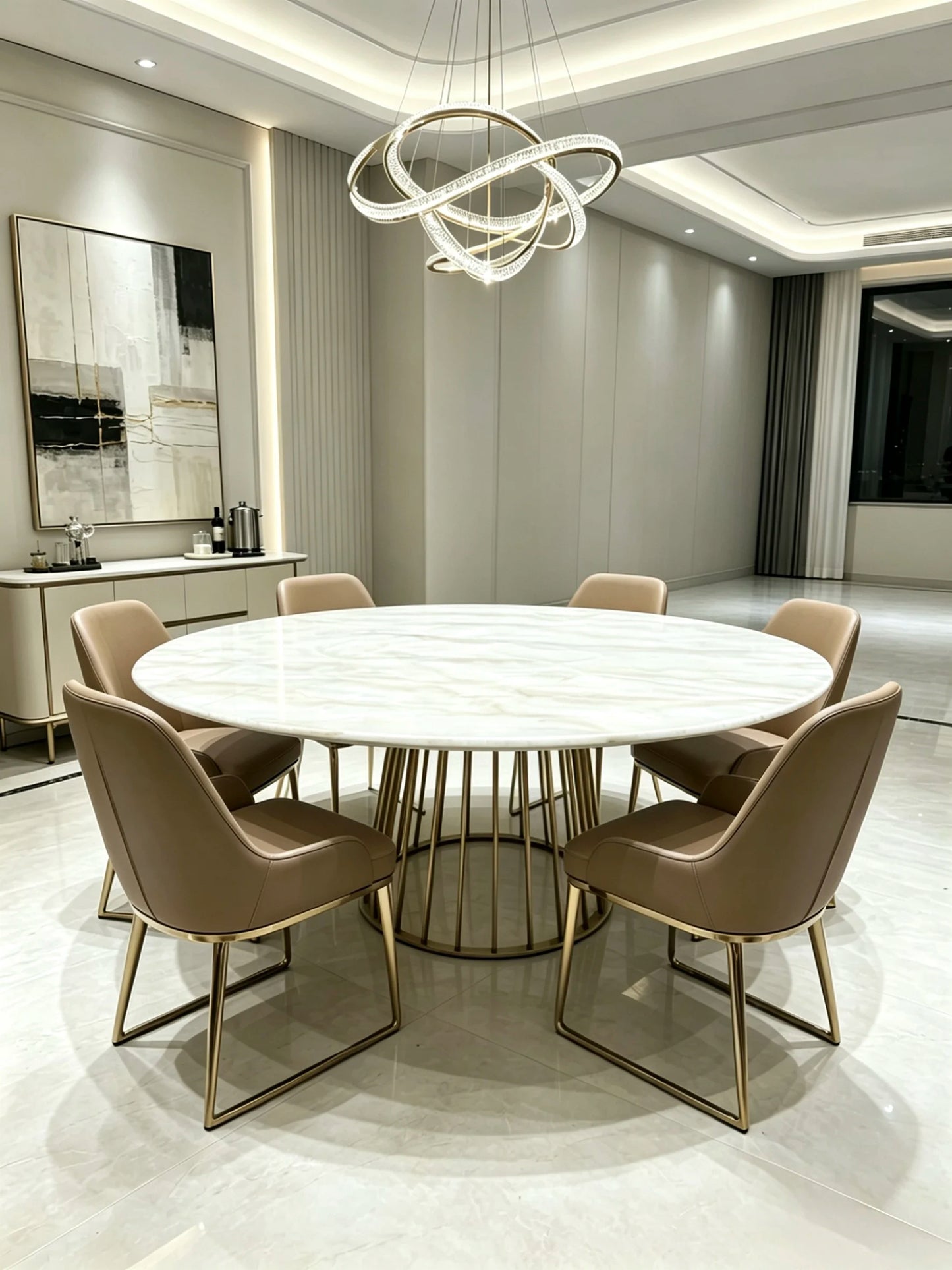 Luxury Round White Marble Dining Table Modern Italian Style for Villa