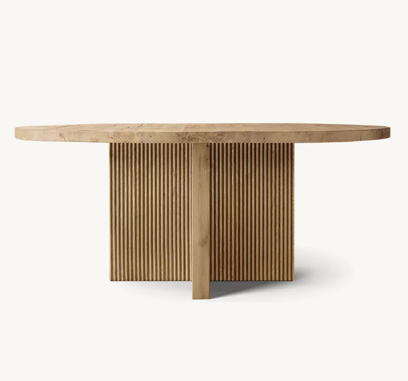 Round Dining Table with Reeded Base in Reclaimed Oak – Contemporary | 1600944309439
