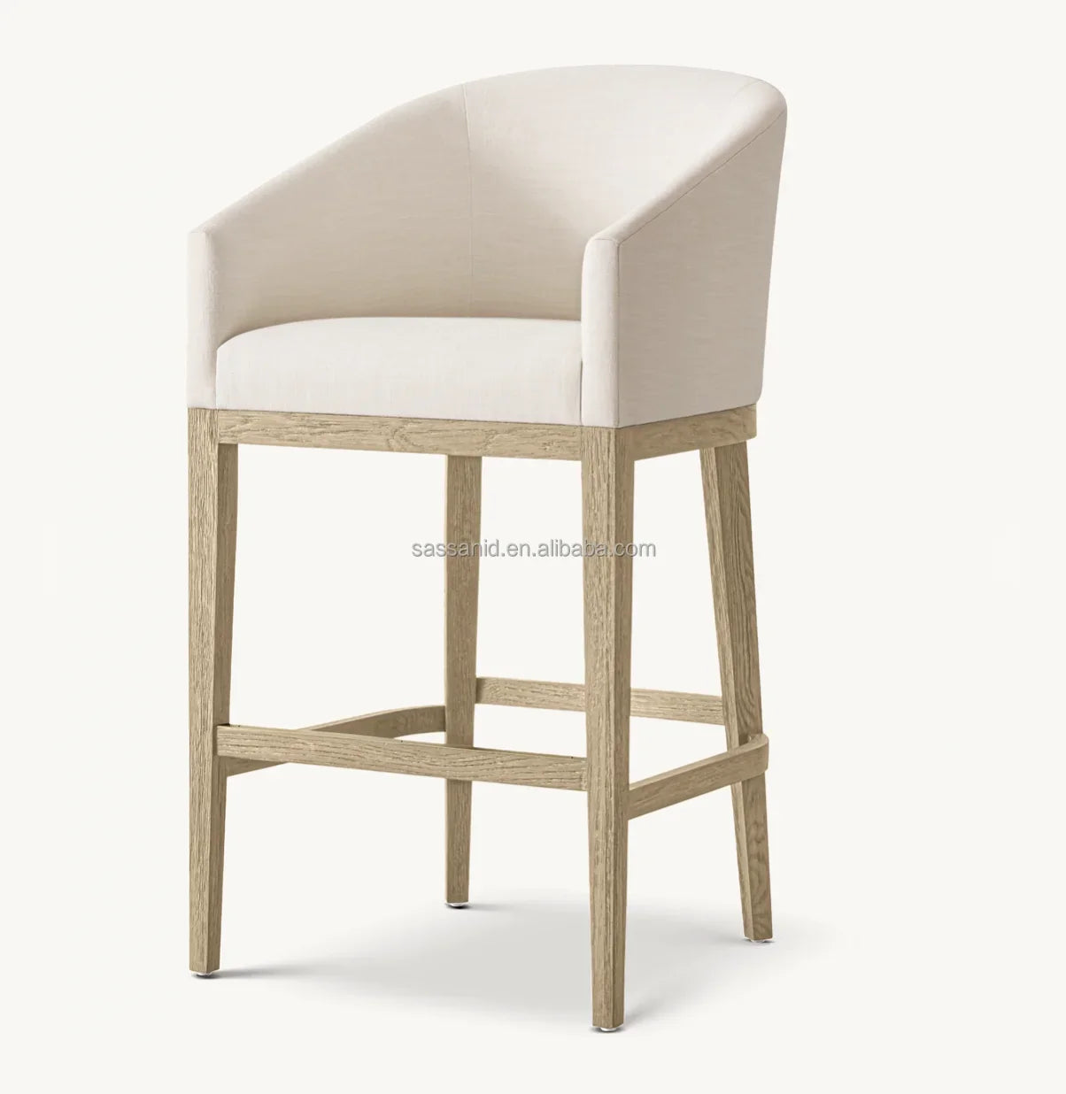 Morgan Barrelback Slope Arm Bar Stool – Oak Frame Fabric Seat Contemporary Designer Furniture