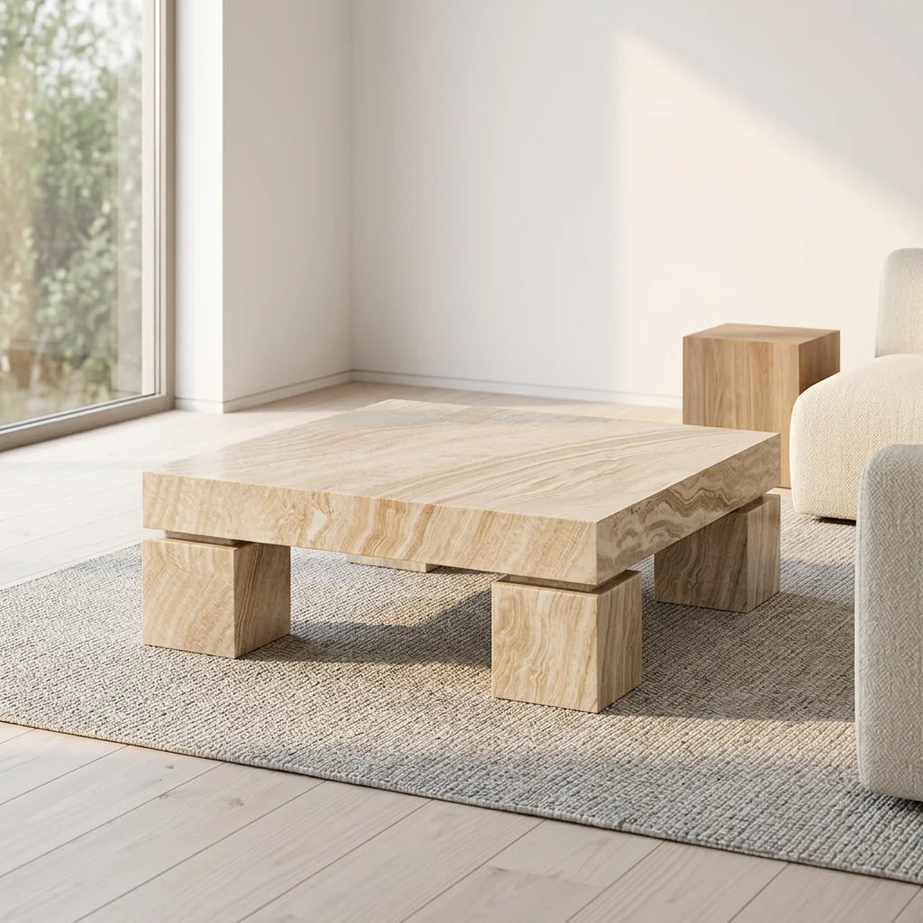 Luxury Square Natural Marble Coffee Table Modern Italian Style for Villa