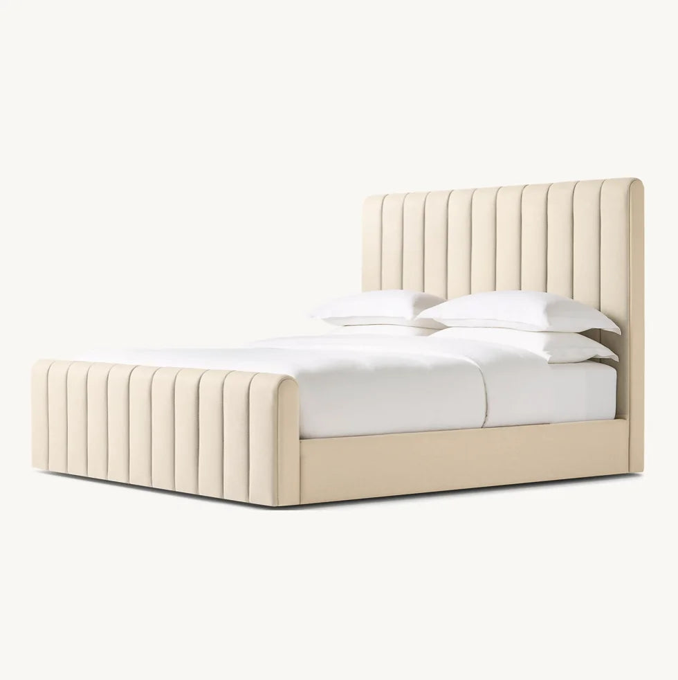 Marmont Channeled Fabric Platform Bed – Sculptural Upholstered Statement Piece | 1601367702191
