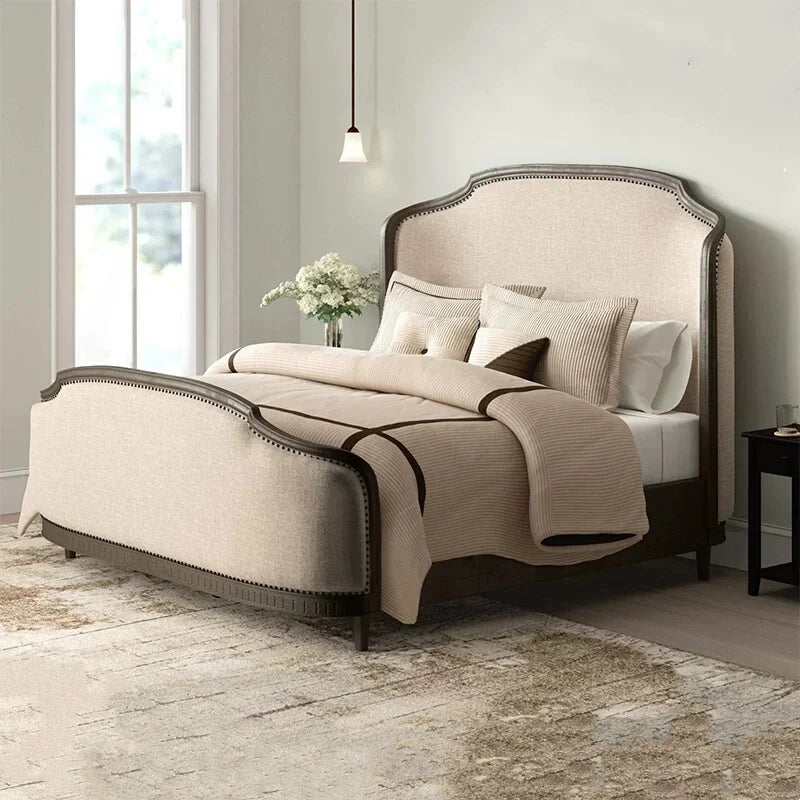 Solid Wood Platform Bed – French-Inspired Birch Master Bedroom Piece | 26-173
