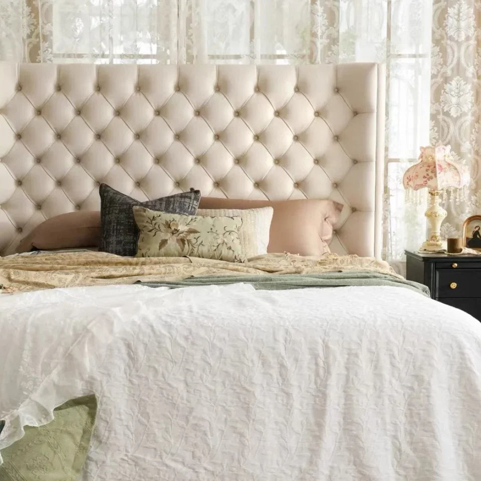 French Style Button Tufted Bed – Elegant PU Leather Master Bedroom Piece