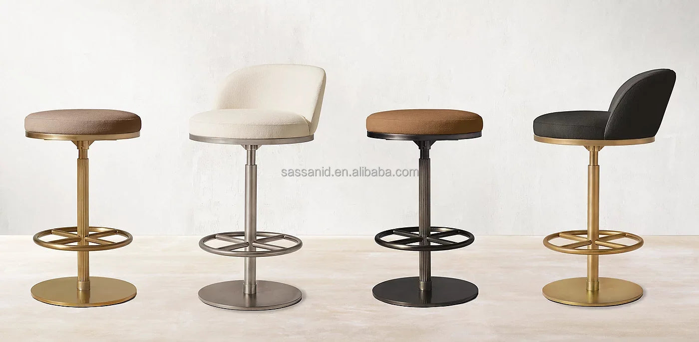Falun Swivel Bar Stool – Art Deco Reeded Detail Performance Fabric Statement Piece | 1601704744723