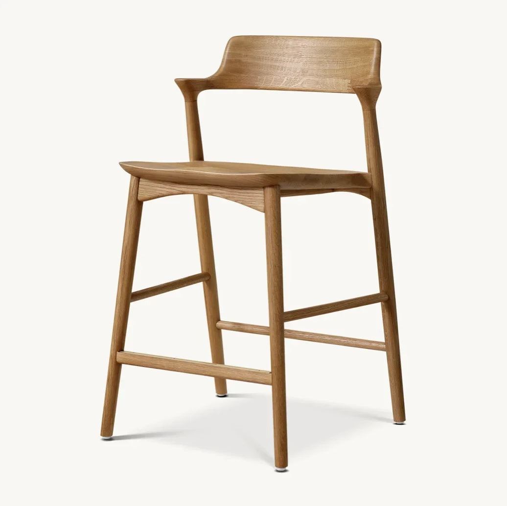 Danish Design Solid Oak Bar Stool – Mid-Century Cane Statement Piece | 1601257668318