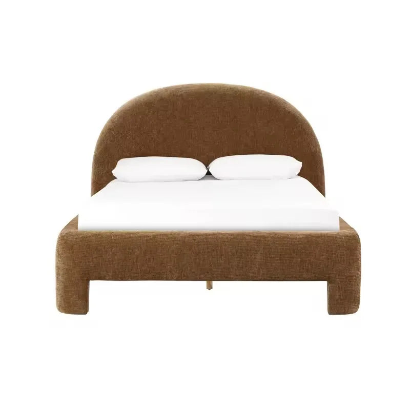 Minimalist Upholstered Bed – Curved Velvet Statement Piece 026