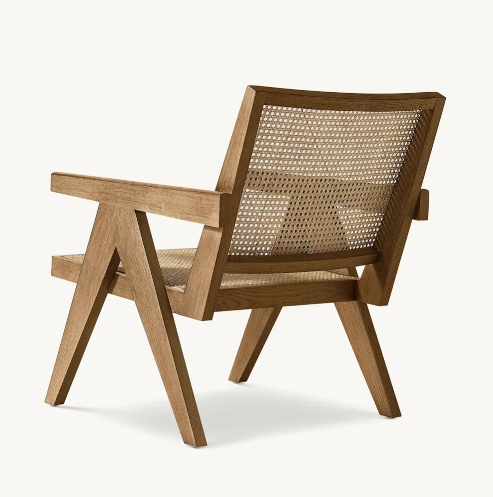 Chandigarh Lounge Chair – Iconic Cane Back Solid Oak Mid-Century Statement Piece | 1601298991408