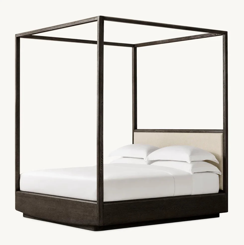 Contemporary Canopy Bed – Wire-brushed American White Oak Designer Statement Piece | 1601231946281