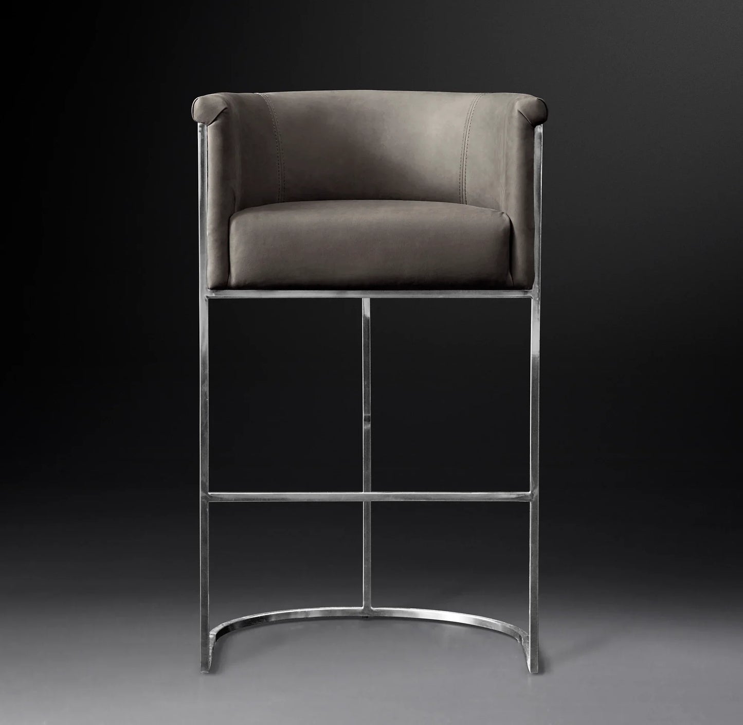 Barrel Back Bar Stool – Polished Stainless Steel & Italian Leather – Contemporary Designer Furniture