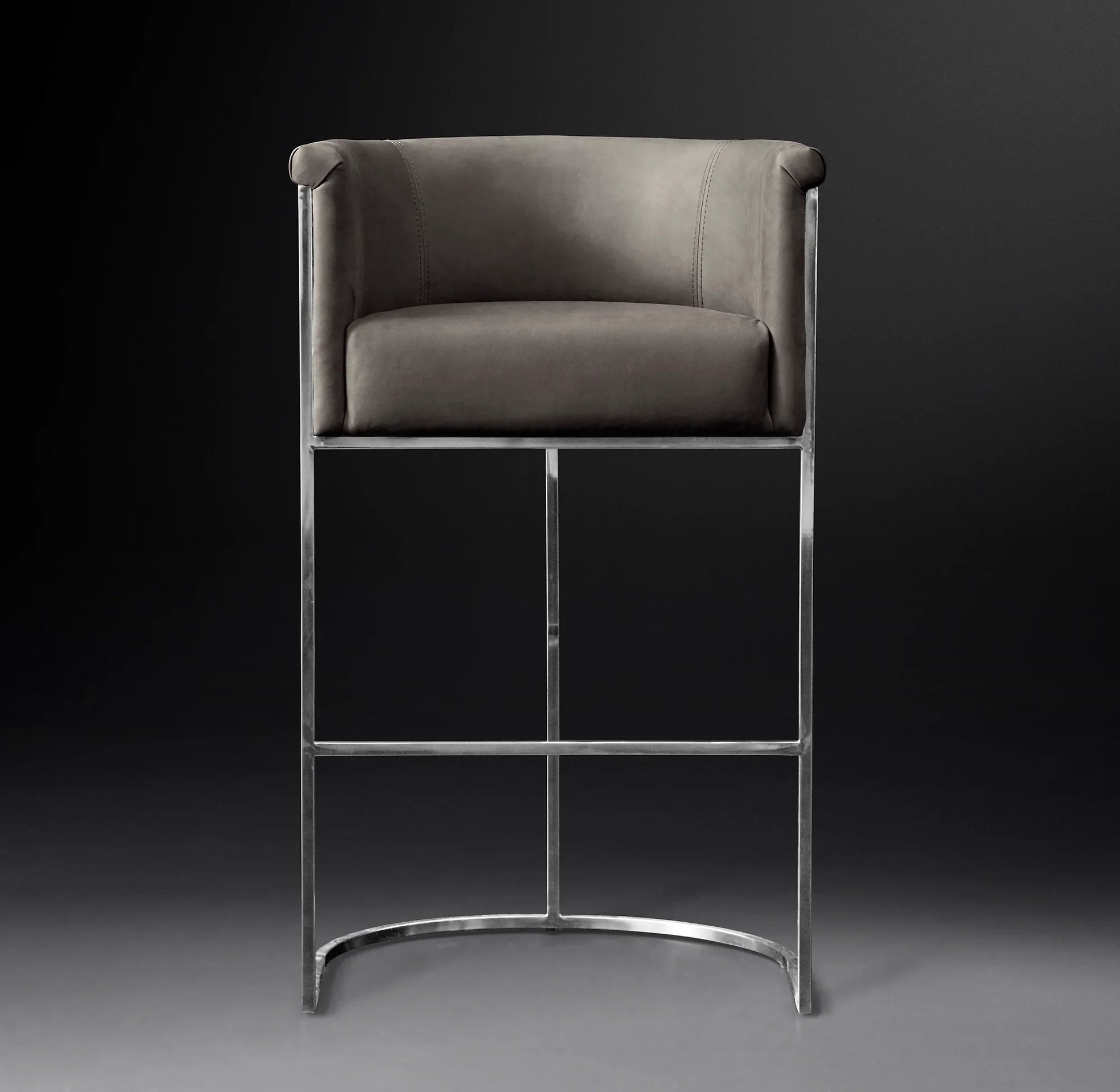 Barrel Back Bar Stool – Polished Stainless Steel & Italian Leather – Contemporary Designer Furniture