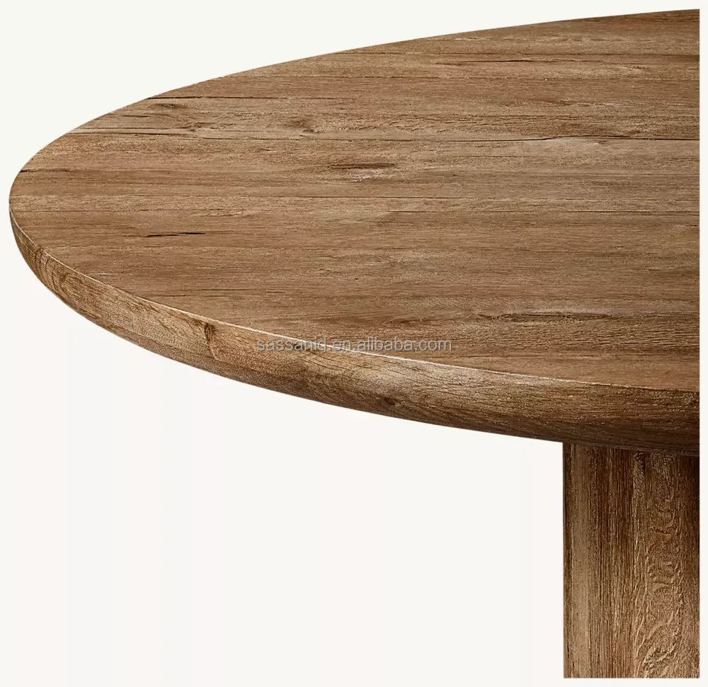Oslo Round Dining Table – Contemporary Open Pedestal Aged Oak Statement Piece