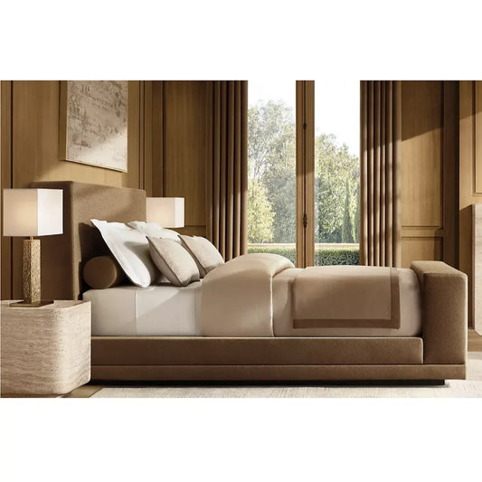Contemporary Fabric Platform Bed – Plush Slipcovered Headboard Statement Piece