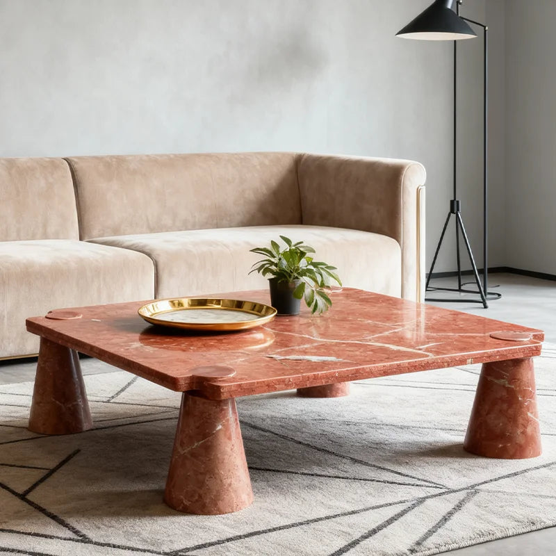 Luxury Square Natural Red Marble Coffee Table Modern Italian Style for Villa
