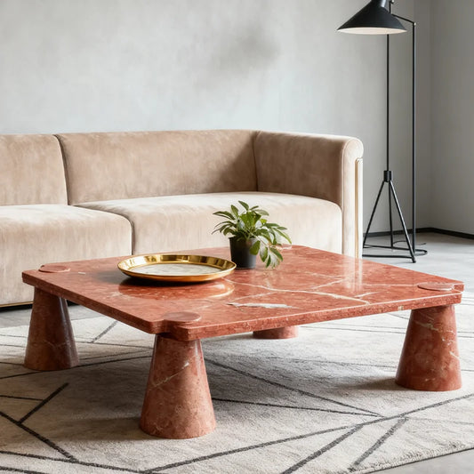 Luxury Square Natural Red Marble Coffee Table Modern Italian Style for Villa