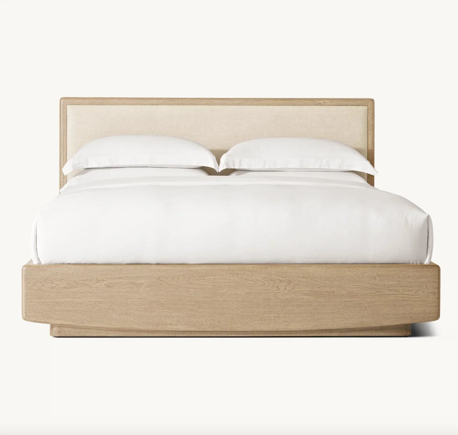 Dalia Fabric Panel Bed – Sculptural American White Oak Platform – Statement Piece