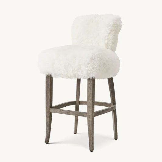 Bar Stool – French Comfort, Sheepskin Upholstery, Solid Oak | 1600953241622