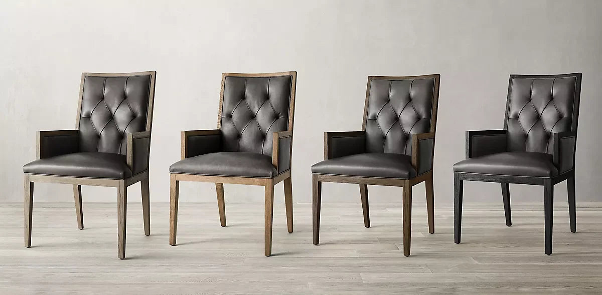 Tufted Leather Dining Chair – Solid Oak Mid-Century Statement Piece | 1600417066464