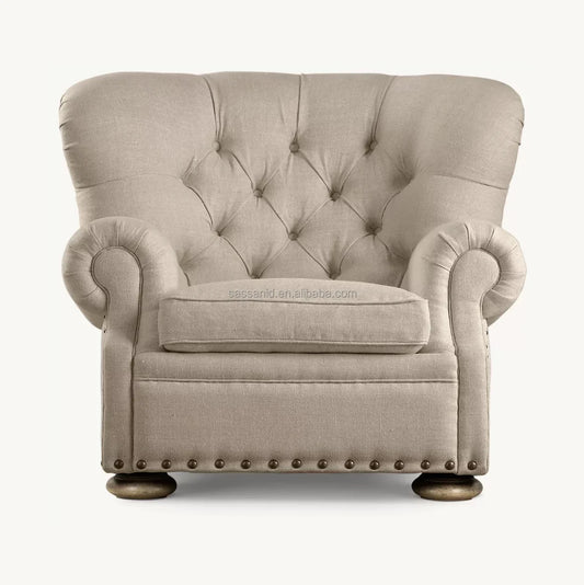 Wingback Accent Chair with Nailhead Trim, Linen – French Contemporary Style