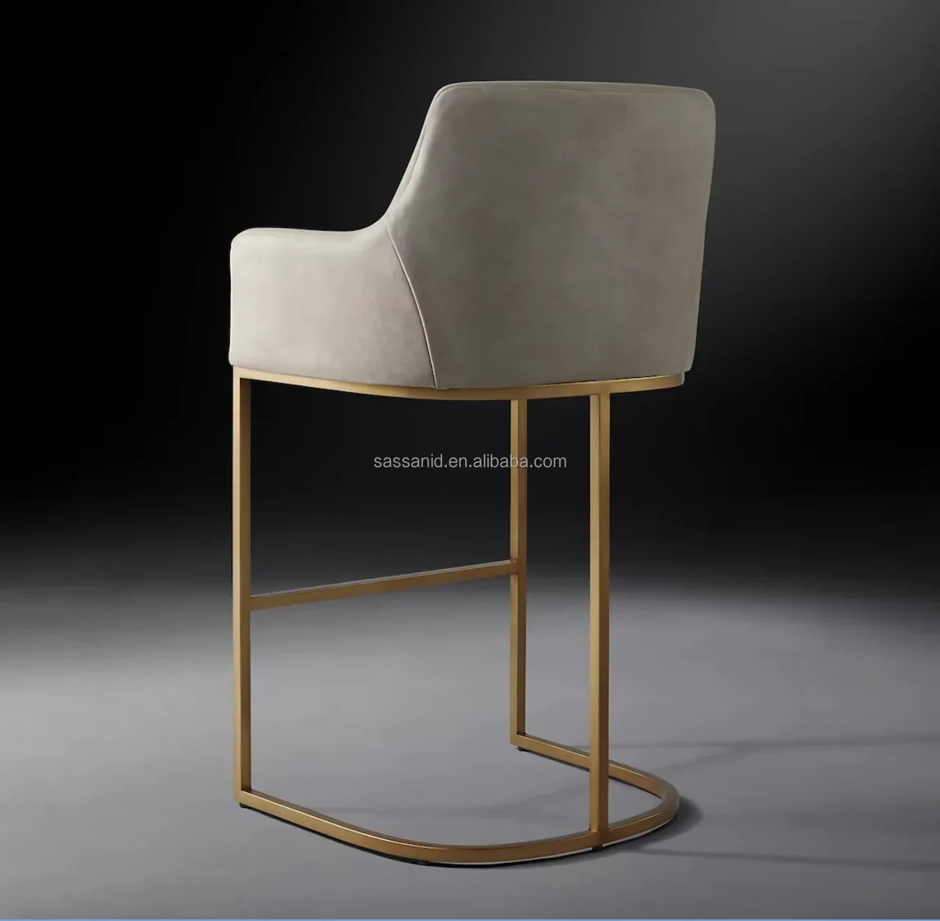 Emery Curved-Back Leather Bar Stool – Brass Frame Italian Leather Statement Piece