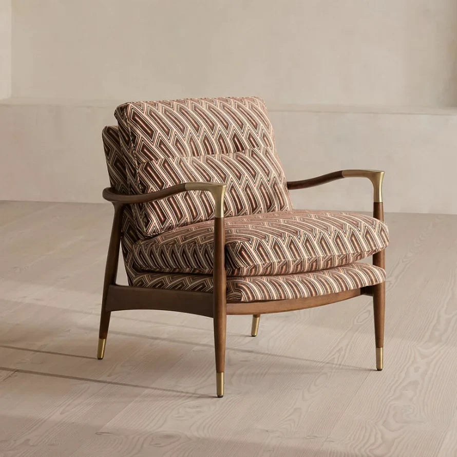 Armchair and Ottoman – Tufted Linen – Theodore Italian Mid-Century Designer Piece
