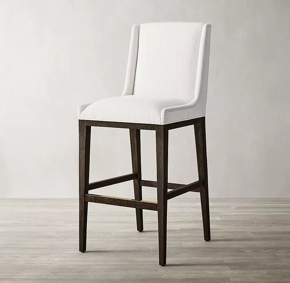 Minimalist Bar & Counter Stool – 1950s Geometric Waxed Black Oak Designer Statement