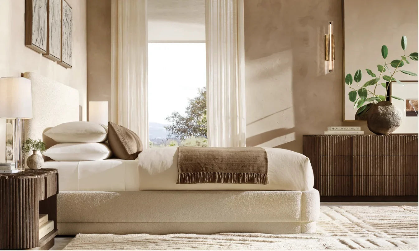Mulholland Upholstered Panel Bed – Fully Upholstered Nontufted Premium Fabric Contemporary Luxury