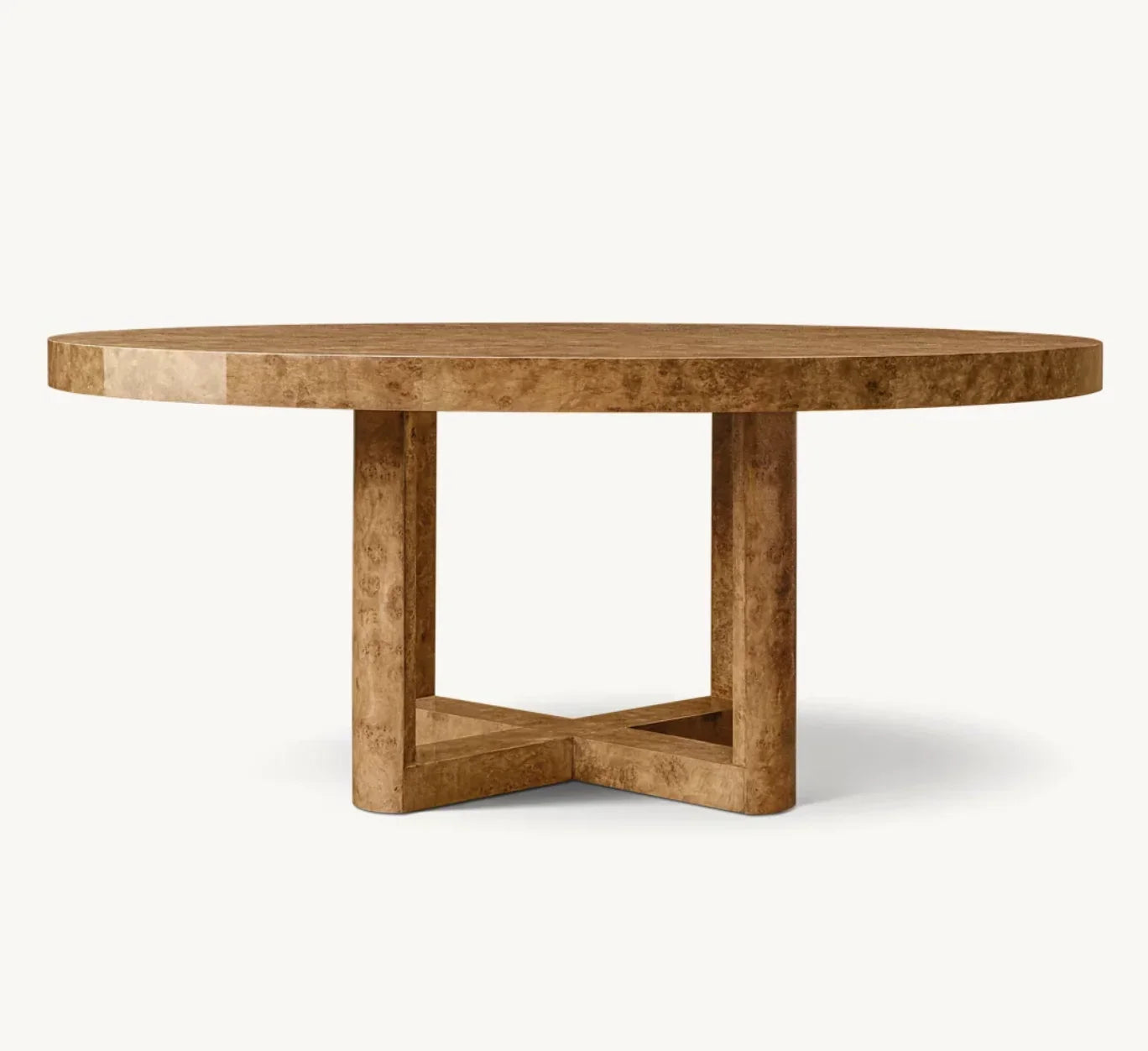 Bardot Round Dining Table – Geometric Base Burl Wood Postmodern Statement Piece