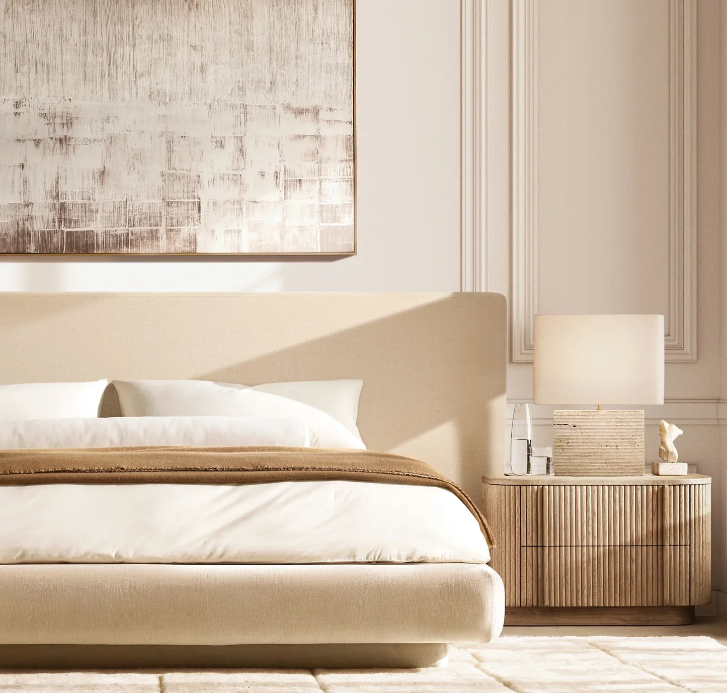 Mulholland Extended Upholstered Panel Bed – Fabric Sculptural Piece | 1601293685229
