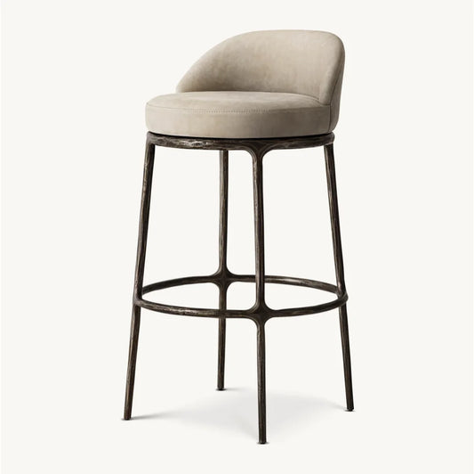 Swivel Bar Stool – Hand-Forged Artisan – Metal & Fabric – Modern Statement | 1601193760156