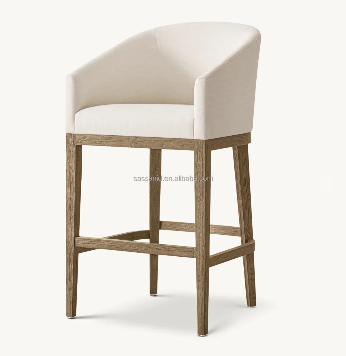 Morgan Barrelback Slope Arm Bar Stool – Oak Frame Fabric Seat Contemporary Designer Furniture