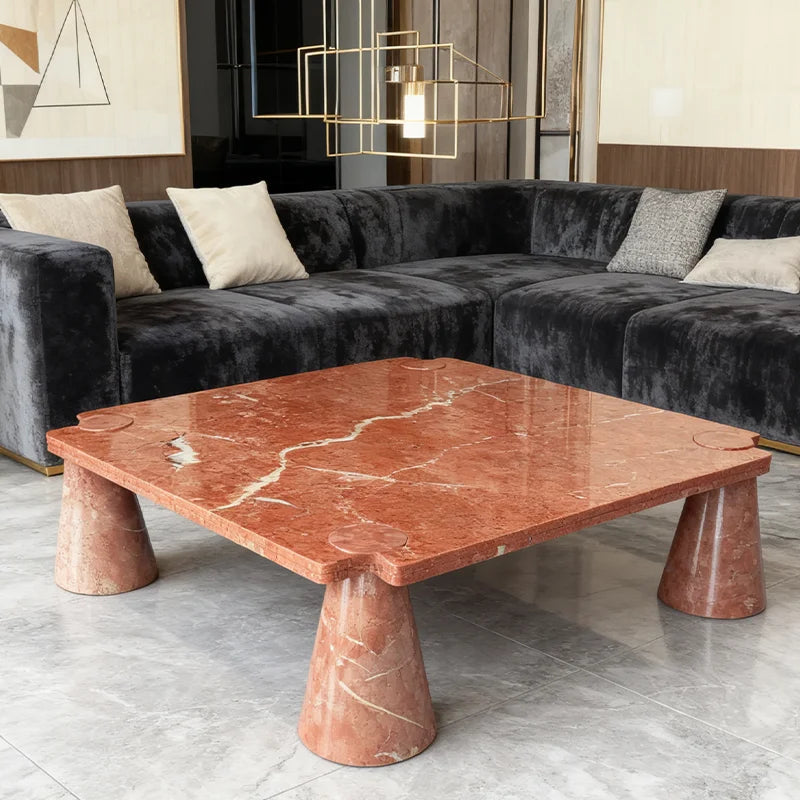 Luxury Square Natural Red Marble Coffee Table Modern Italian Style for Villa