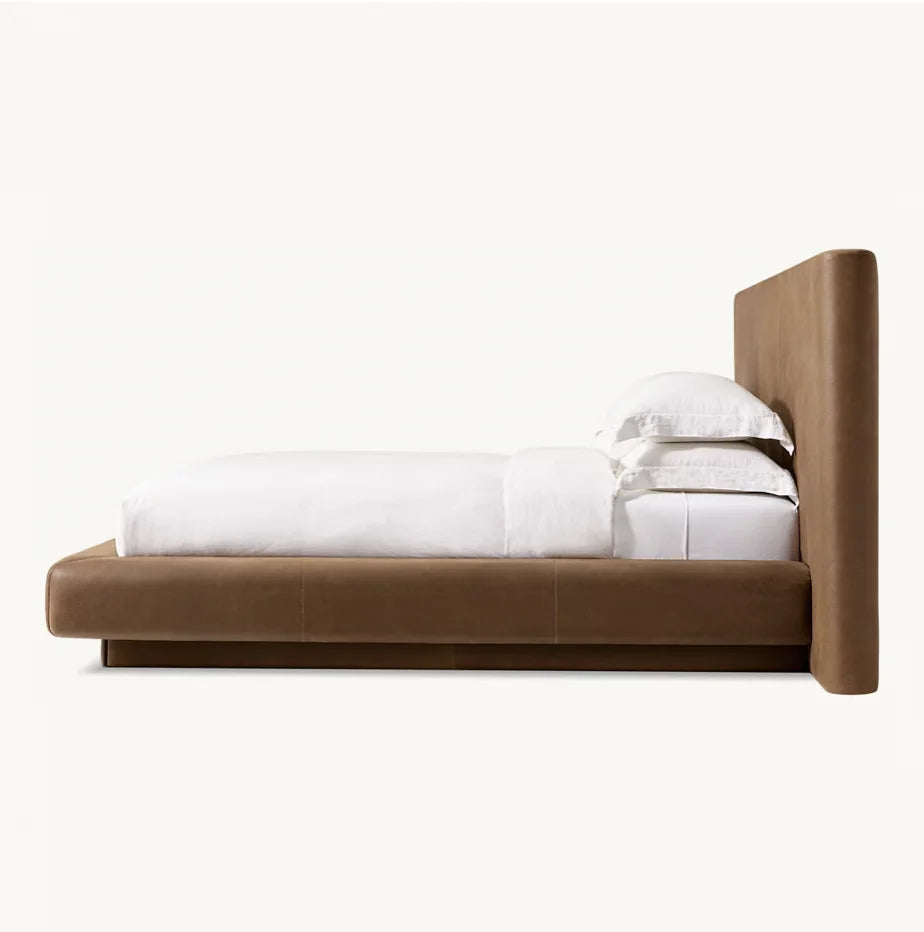Dalia Upholstered Platform Bed – Extended Panel Headboard Oak | 1601157134091