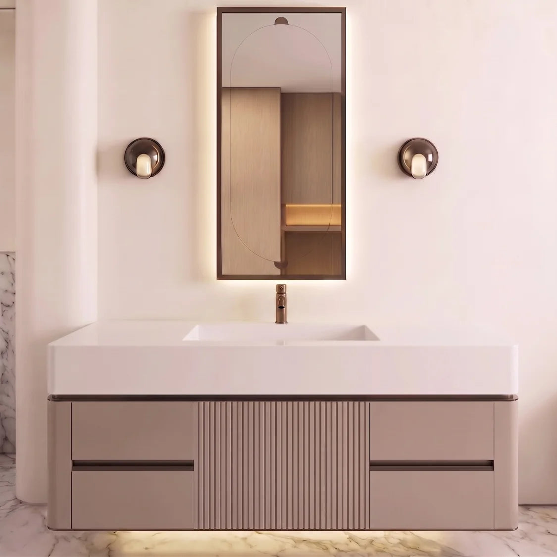 Customizable Dark Gray Wood Suspended Bathroom Cabinet Modern Minimalist
