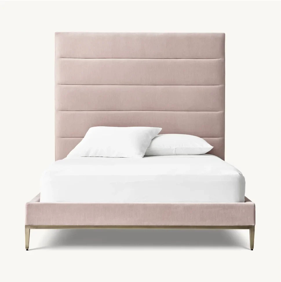 Upholstered Platform Bed – Channel Tufted Velvet Art Moderne Statement Piece