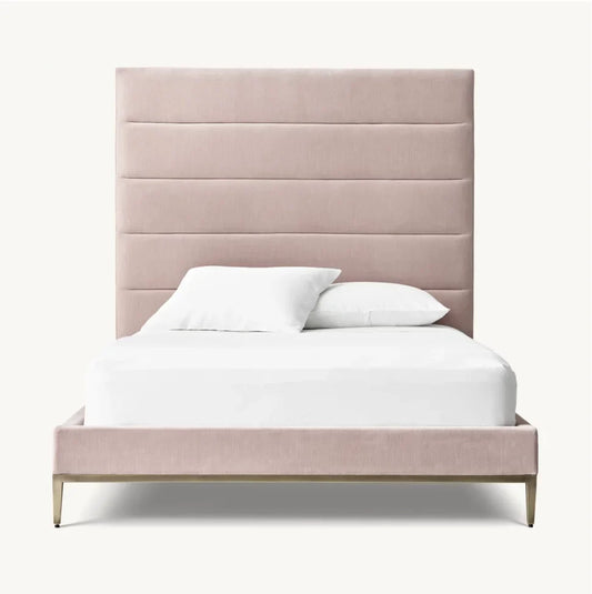 Upholstered Platform Bed – Channel Tufted Velvet Art Moderne Statement Piece