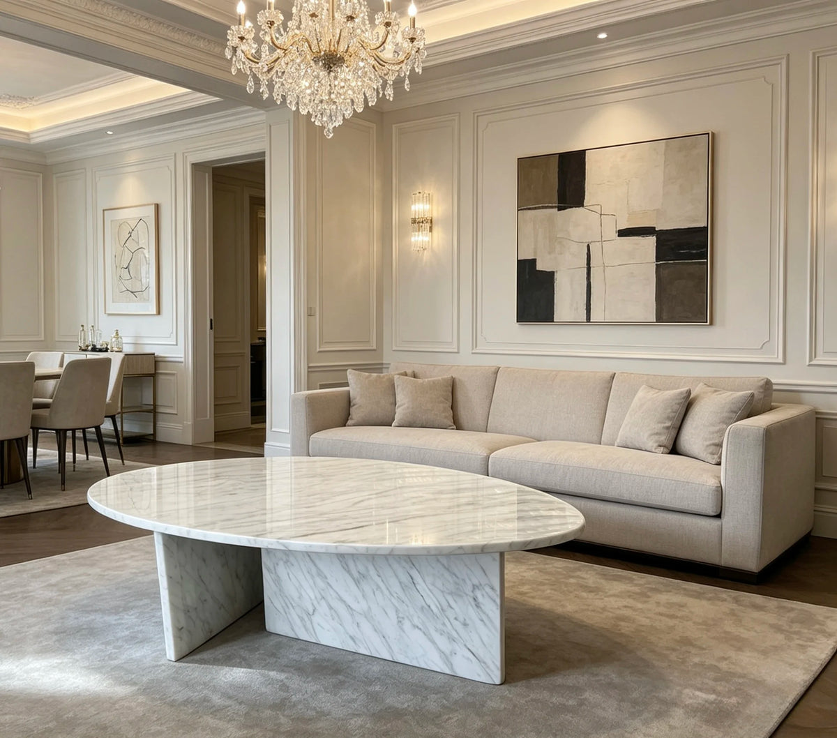 Luxury Water Drop Shape Carrara White Marble Coffee Table for Villa