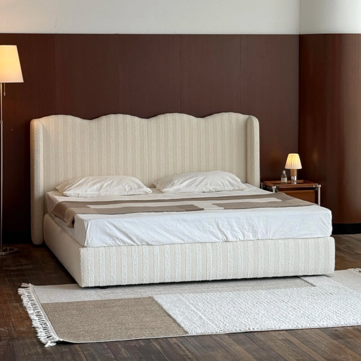 French Antique Upholstered Bed – Linen Fabric Statement Piece 5550