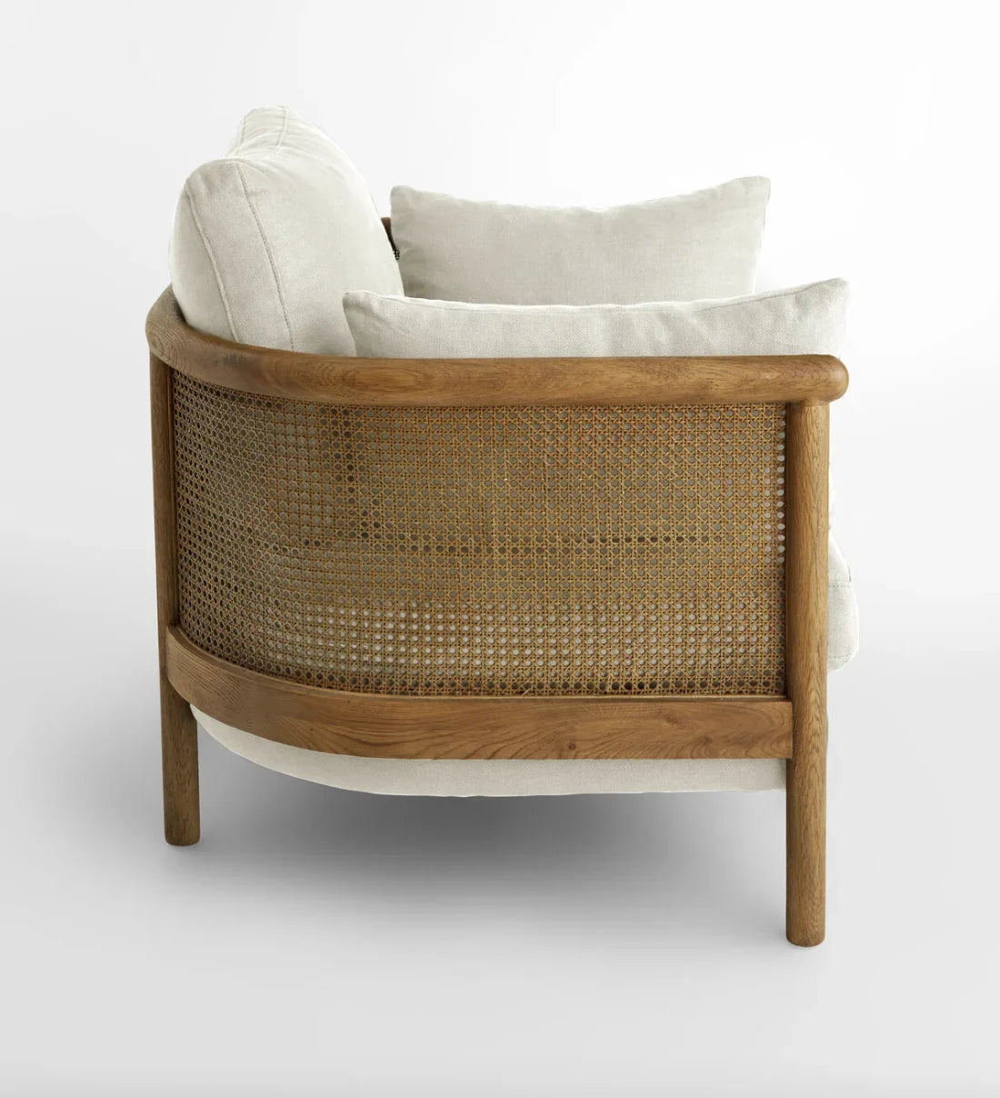 1960s-Style Armchair – Mid-Century Modern Linen – Solid Oak Frame Statement Piece