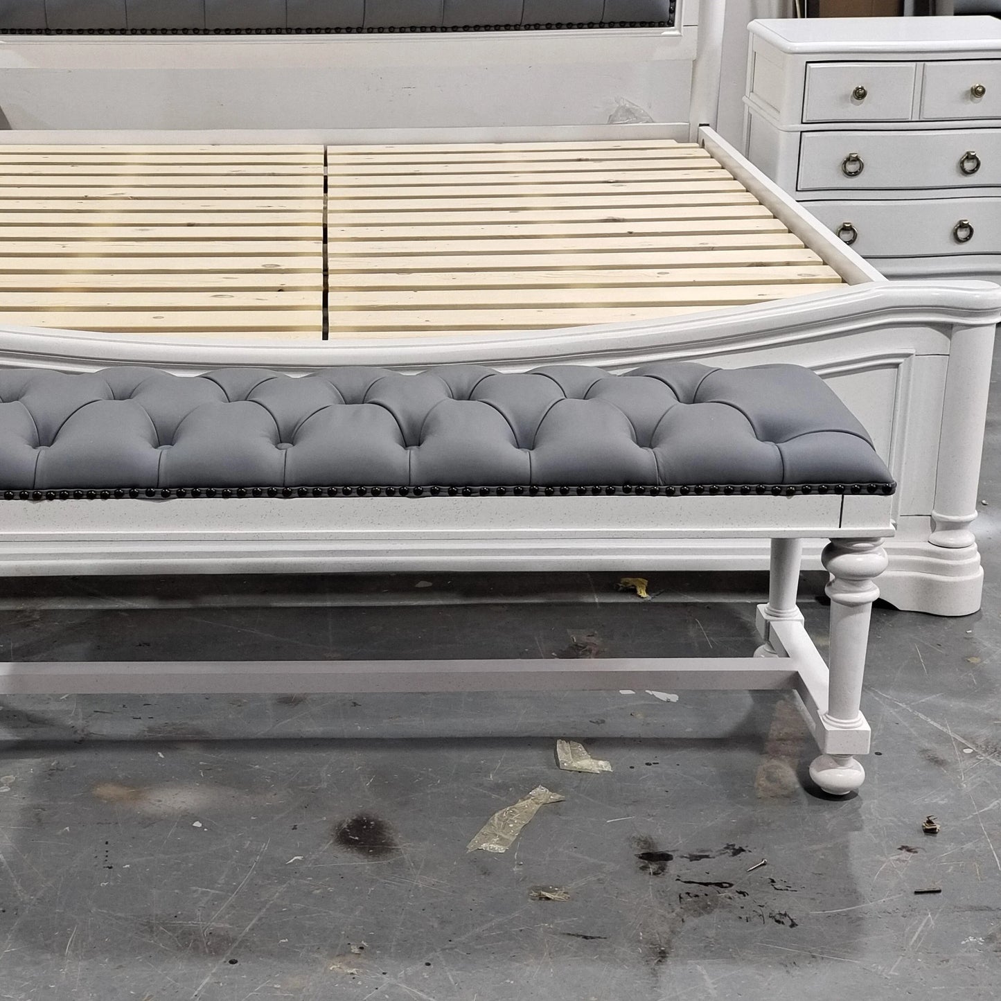 Tufted Upholstered Bed Set – Custom Grey Fabric with Solid Birch Wood