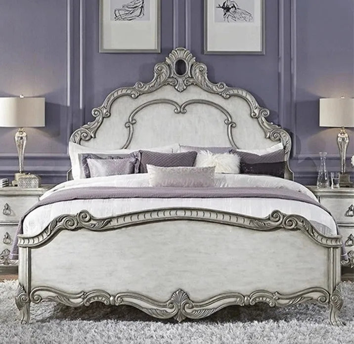 French Neoclassical Carved Bed – Solid Birch Statement Piece
