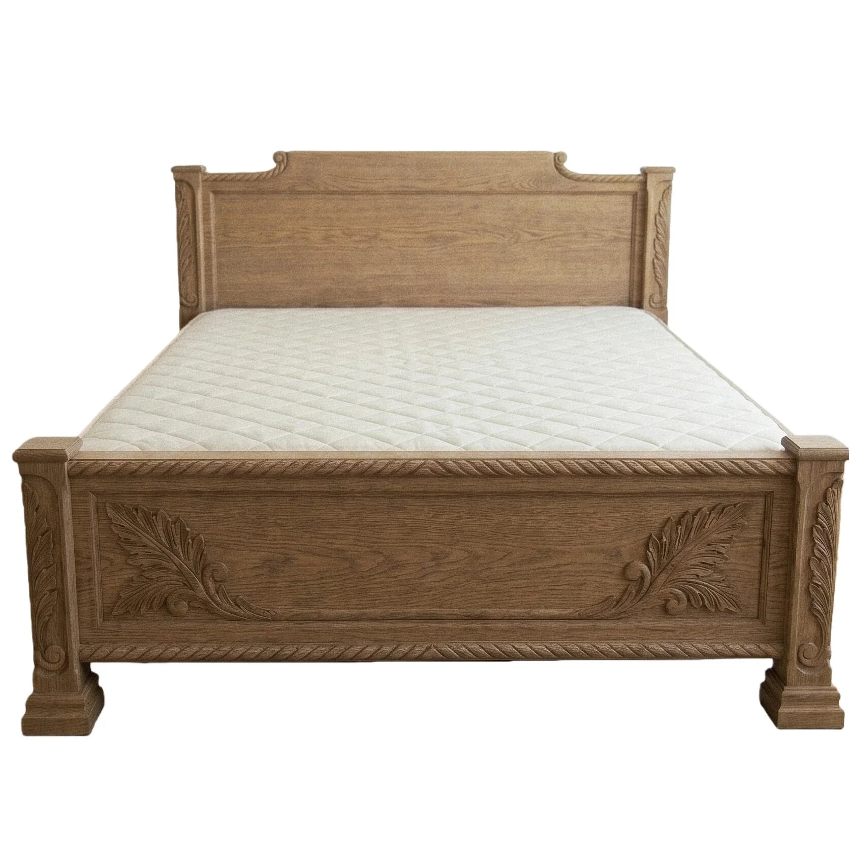 French Retro Carved Bed – Solid White Ash Wabi-Sabi Statement | 26-48